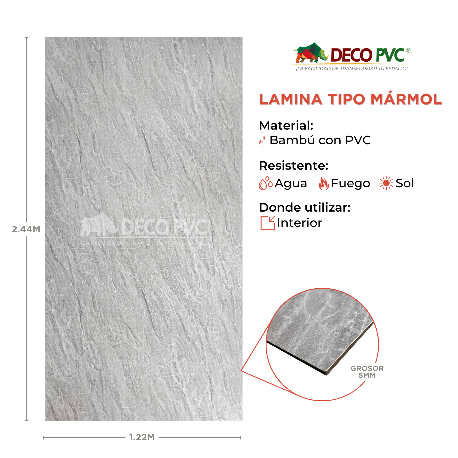 Lamina BBC - Pacific Gray  Mármol (5mm)