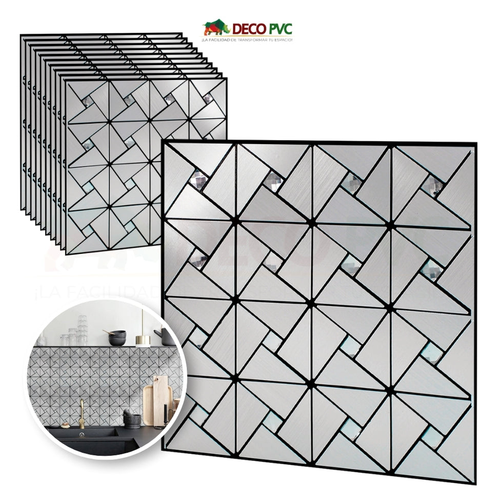 Mosaico Autoadherible Tipo Acero - DECOFILM® / 11pzas / 30*30cmACERO GEOMETRICO