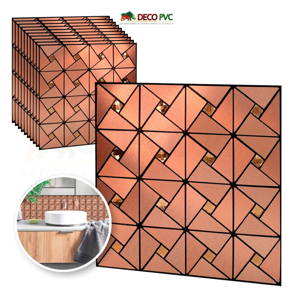 Mosaico Autoadherible Tipo Acero - DECOFILM® / 11pzas / 30*30cmCOBRE GEOMETRICO