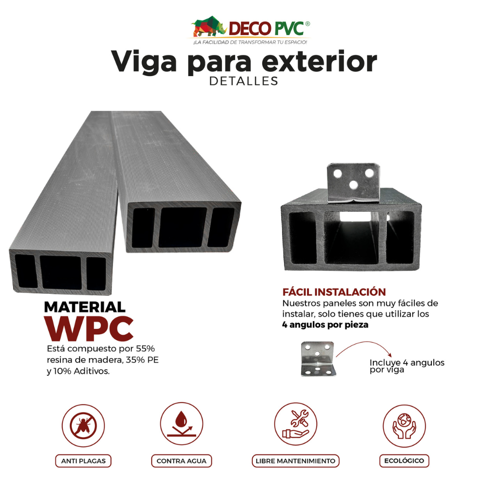 Viga para Exterior WPC / 4pzas / 5*10*280cm