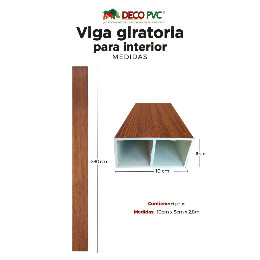 Viga Giratoria para Interior WPC / 6pzas / 5*10*280cm