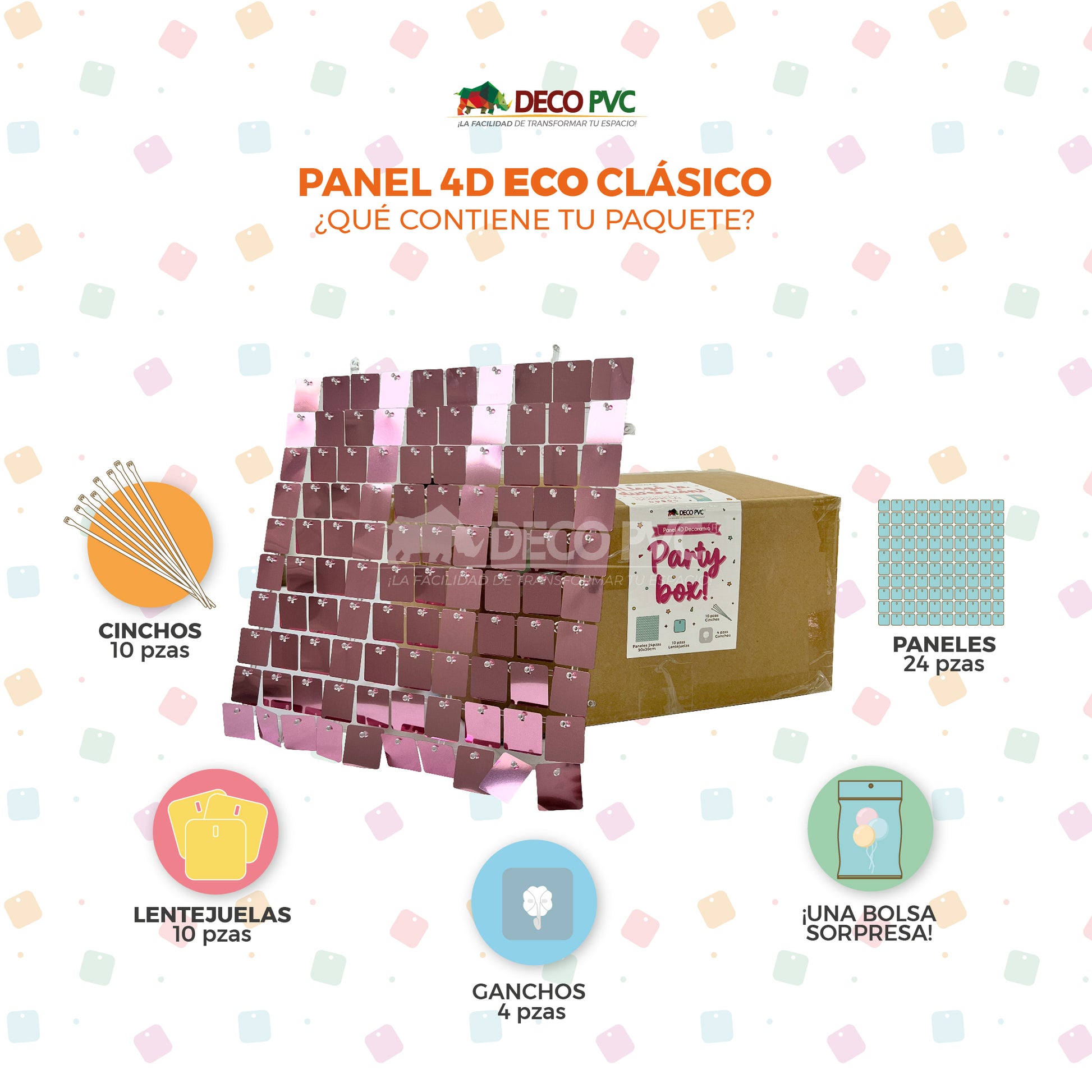 Panel 4D ECO Clásico Rosa Gold / 24pzas / 30*30cm