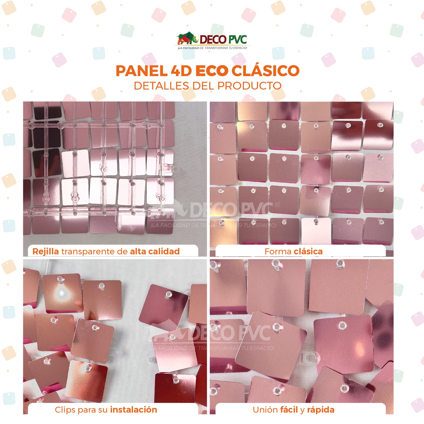 Panel 4D ECO Clásico Rosa Gold / 24pzas / 30*30cm