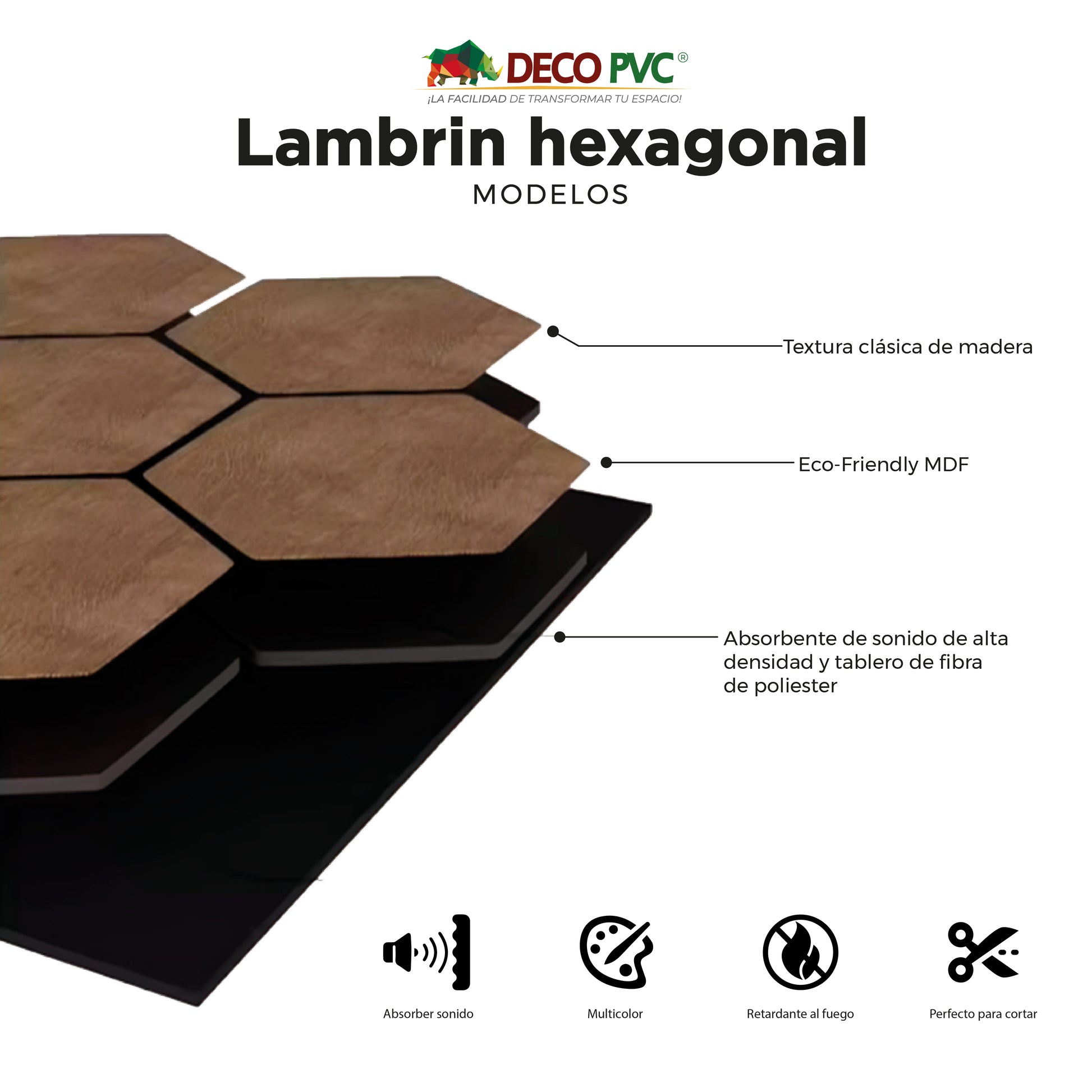 Lambrin Acústico Hexagonal