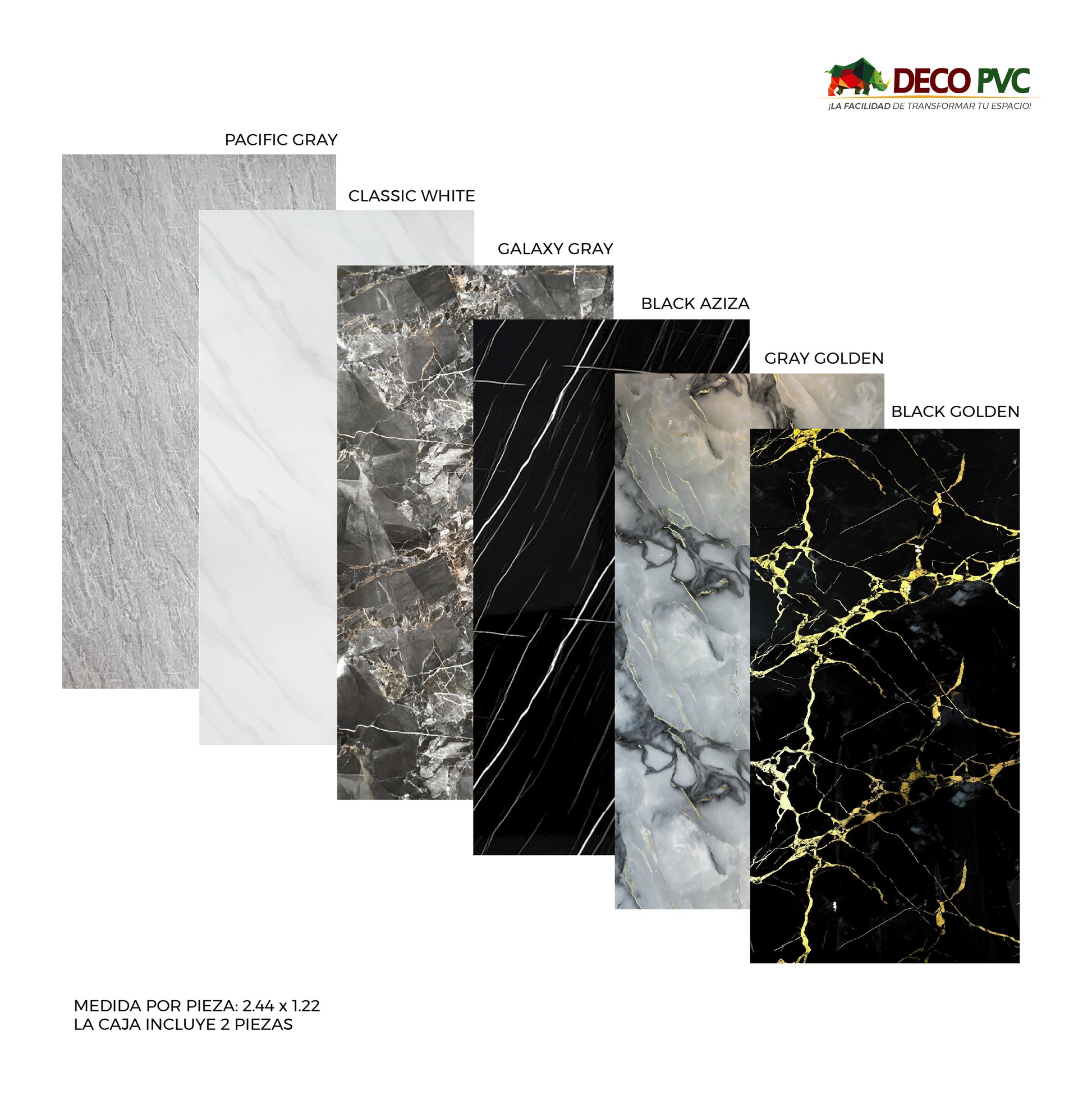 Pack 2 - Lámina Decorativa PVC - Pacific Gray Mármol (3mm) / 1.22*2.44m