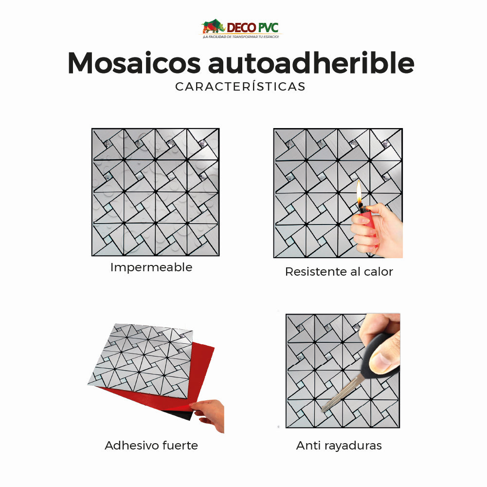 Mosaico Autoadherible Tipo Acero - DECOFILM® / 11pzas / 30*30cm