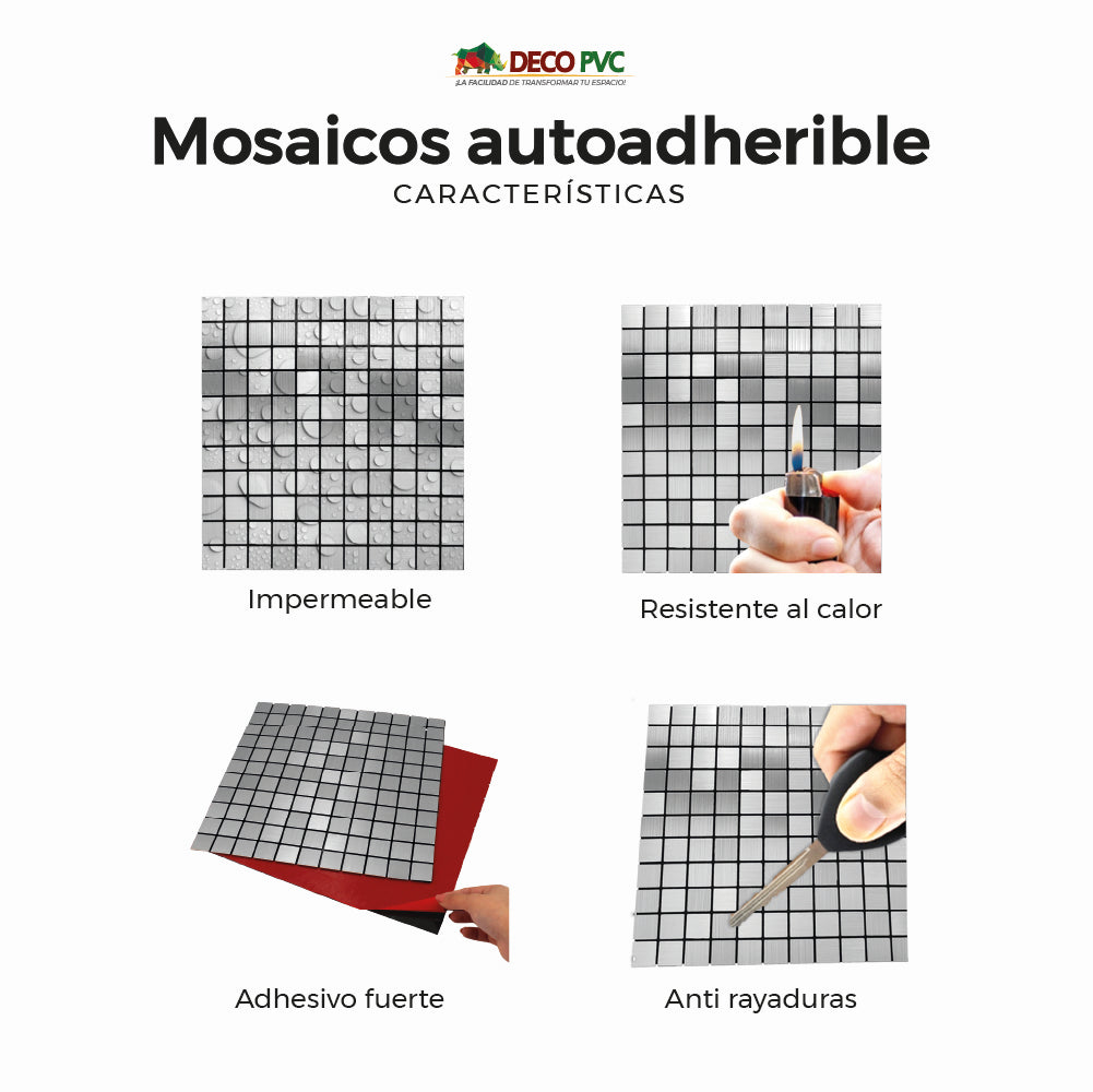 Mosaico Autoadherible Tipo Acero - DECOFILM® / 11pzas / 30*30cm