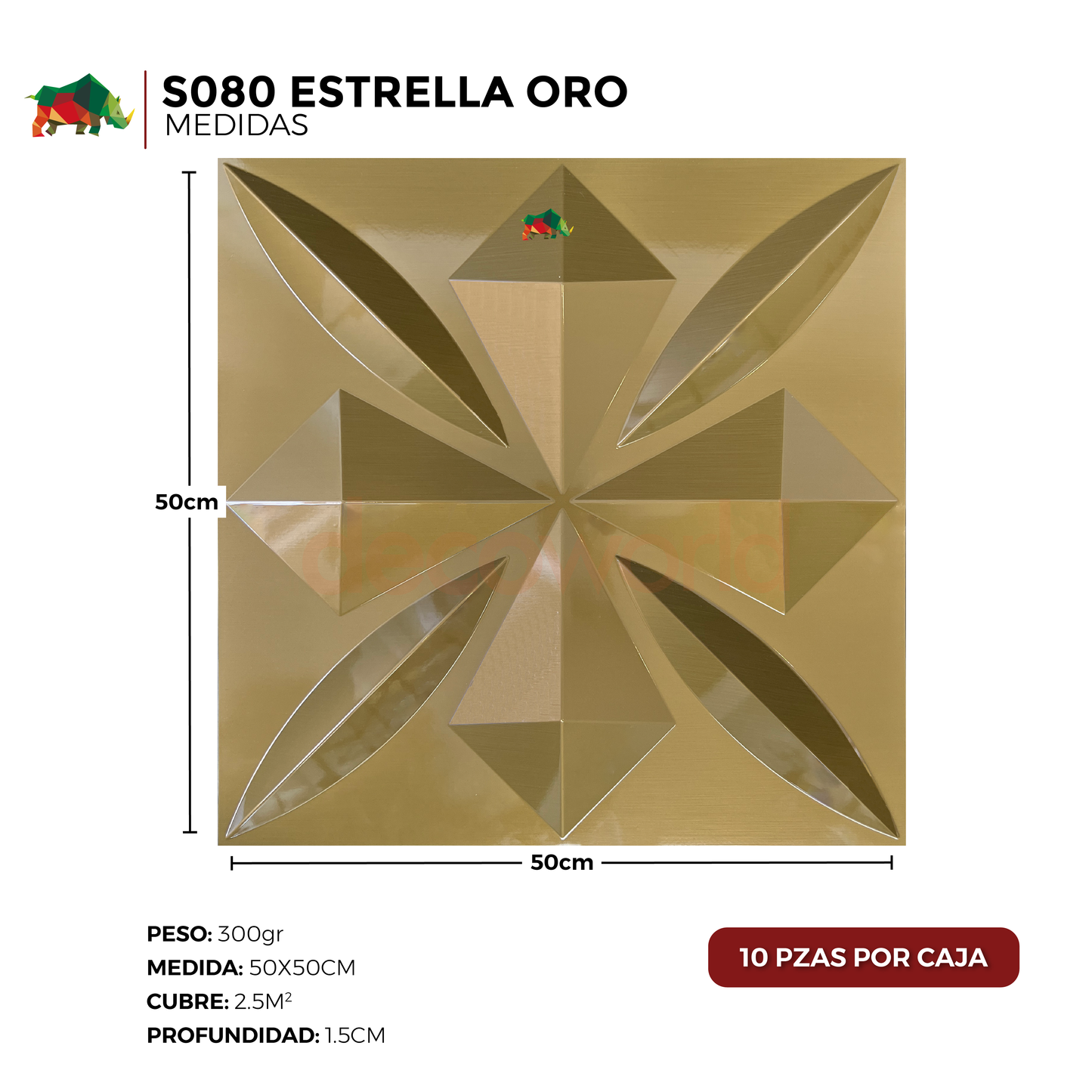 PANEL 3D - Estrella S080  / 10pzas / 50*50cm