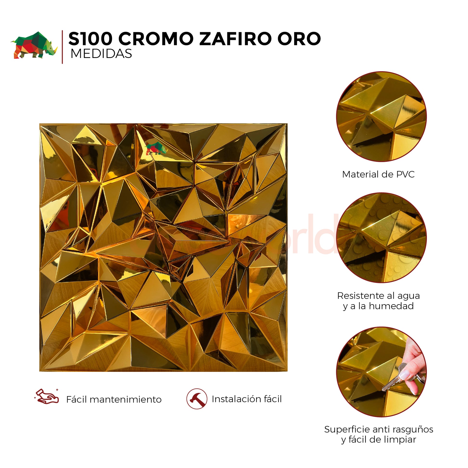 PANEL 3D- Zafiro cromo S100  / 10pzas / 50*50cm