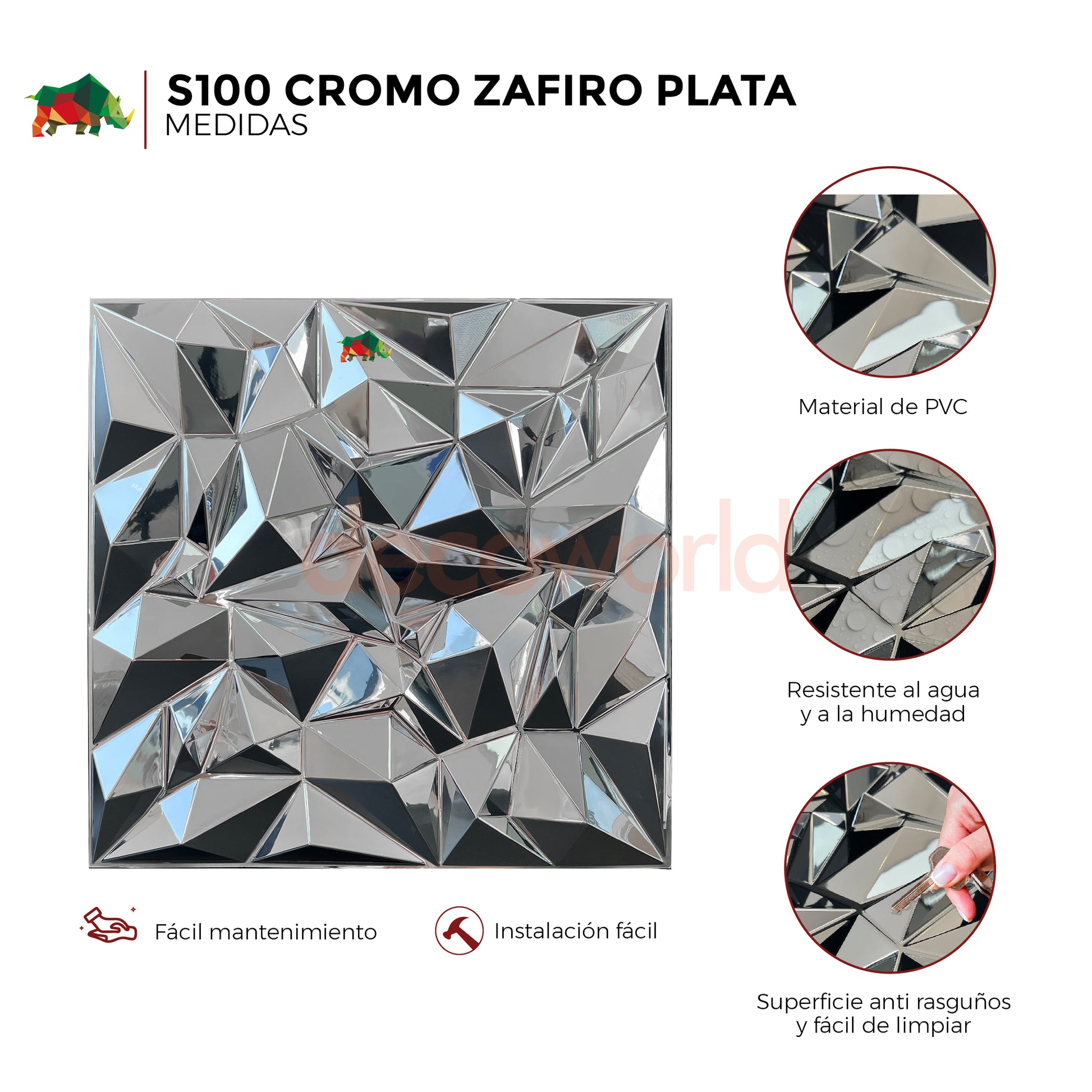 PANEL 3D- Zafiro cromo S100  / 10pzas / 50*50cm