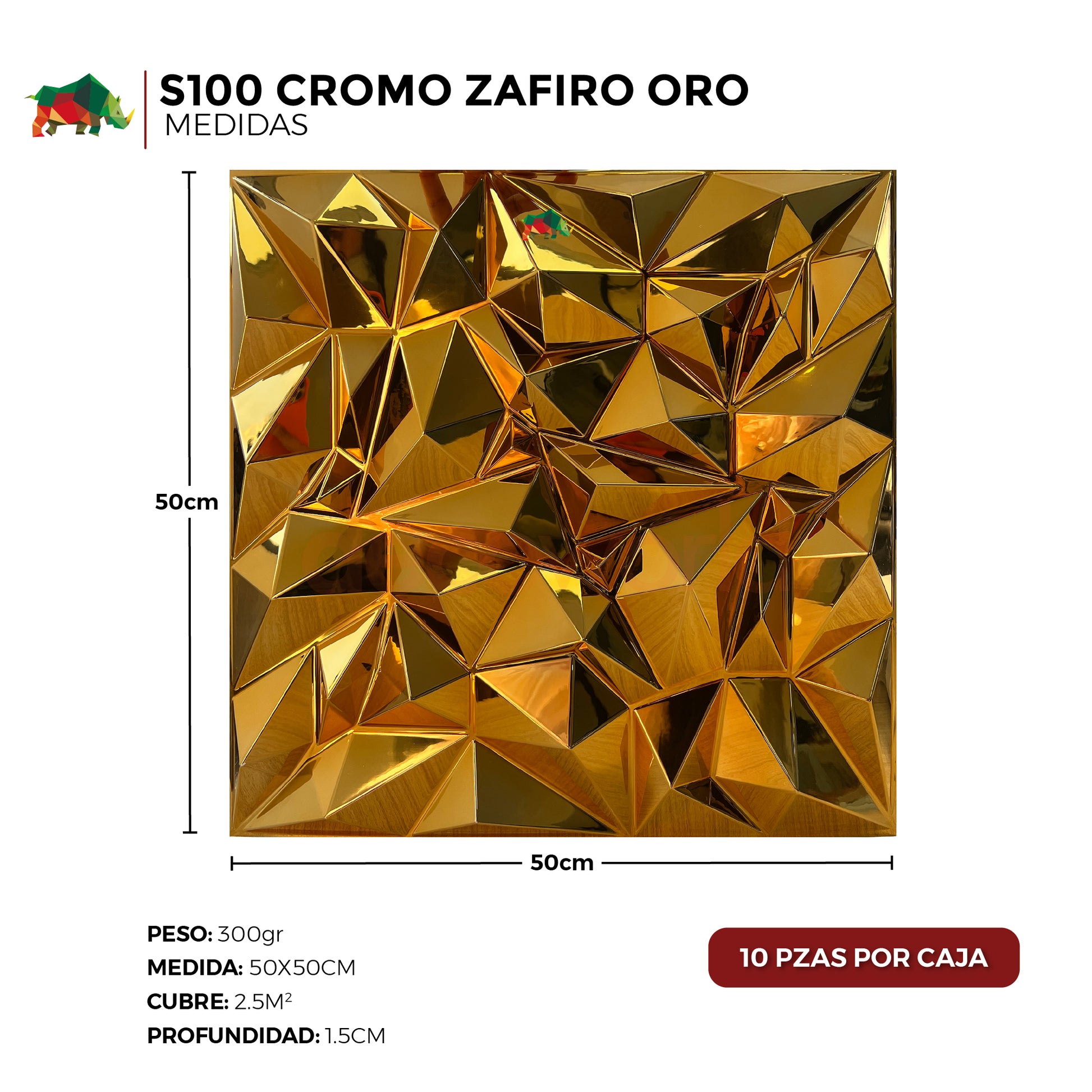 PANEL 3D- Zafiro cromo S100  / 10pzas / 50*50cm