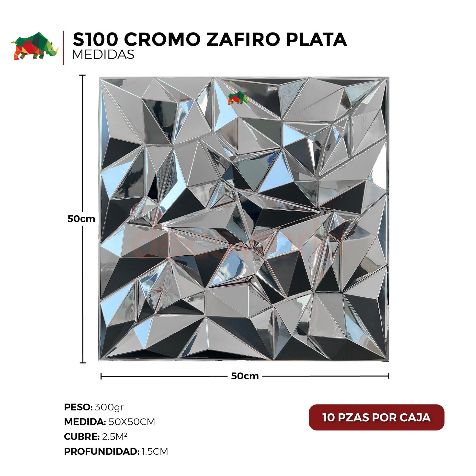 PANEL 3D- Zafiro cromo S100  / 10pzas / 50*50cm