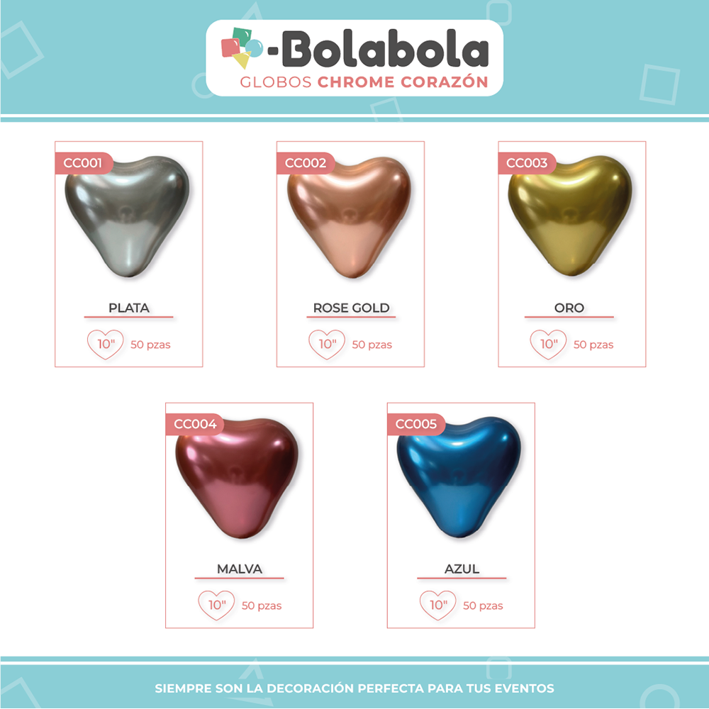 Globo Corazón Chrome 10" - BolaBola®